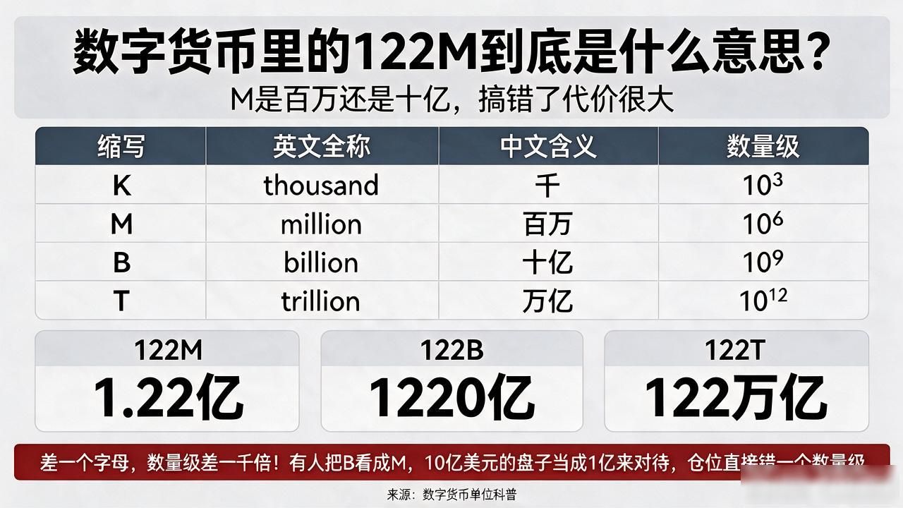 数字货币里的122M到底是什么意思?M是百万还是十亿,搞错了代价很大